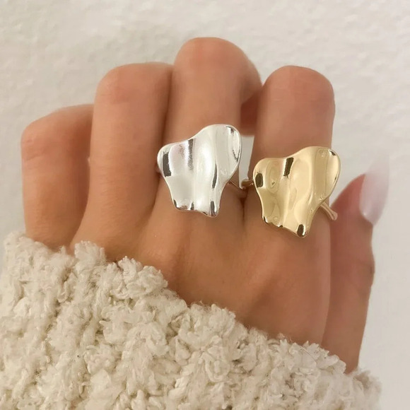 Jewelry - 925 Sterling Silver Foil Ring Abstract Ring Modern Ring Resizable Ring Band